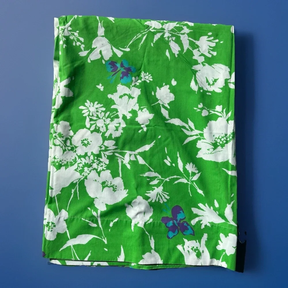 Vintage Fieldcrest Twin Flat‎ Sheet Floral Green with Purple Butterflies USA 60s